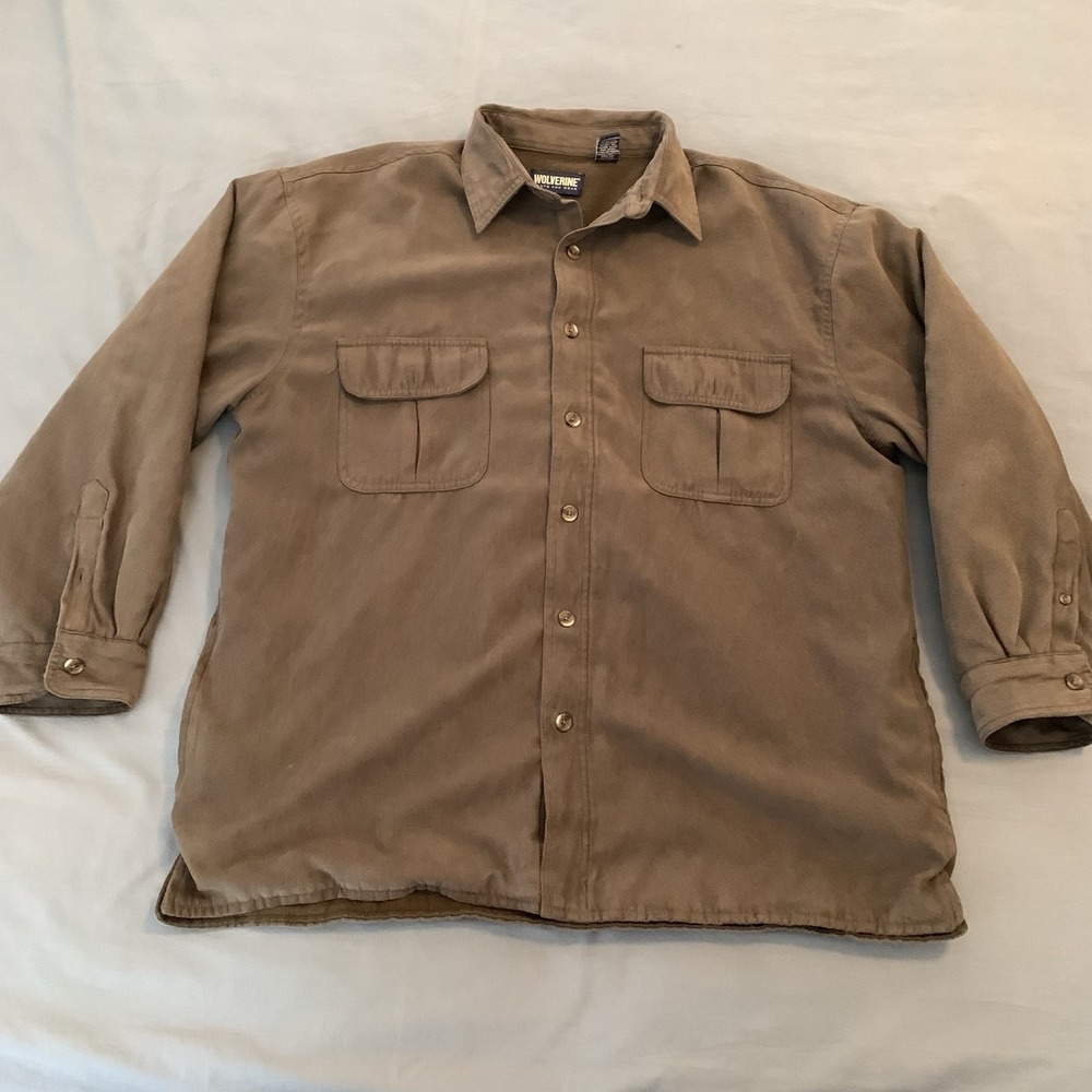 Wolverine Shacket Mens XL Brown Microfiber Button Shirt Lined Workwear Outdoor